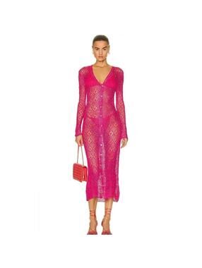 SER.O.YA Allison Crochet Cardigan Fuchsia Size Medium/Large NWT
